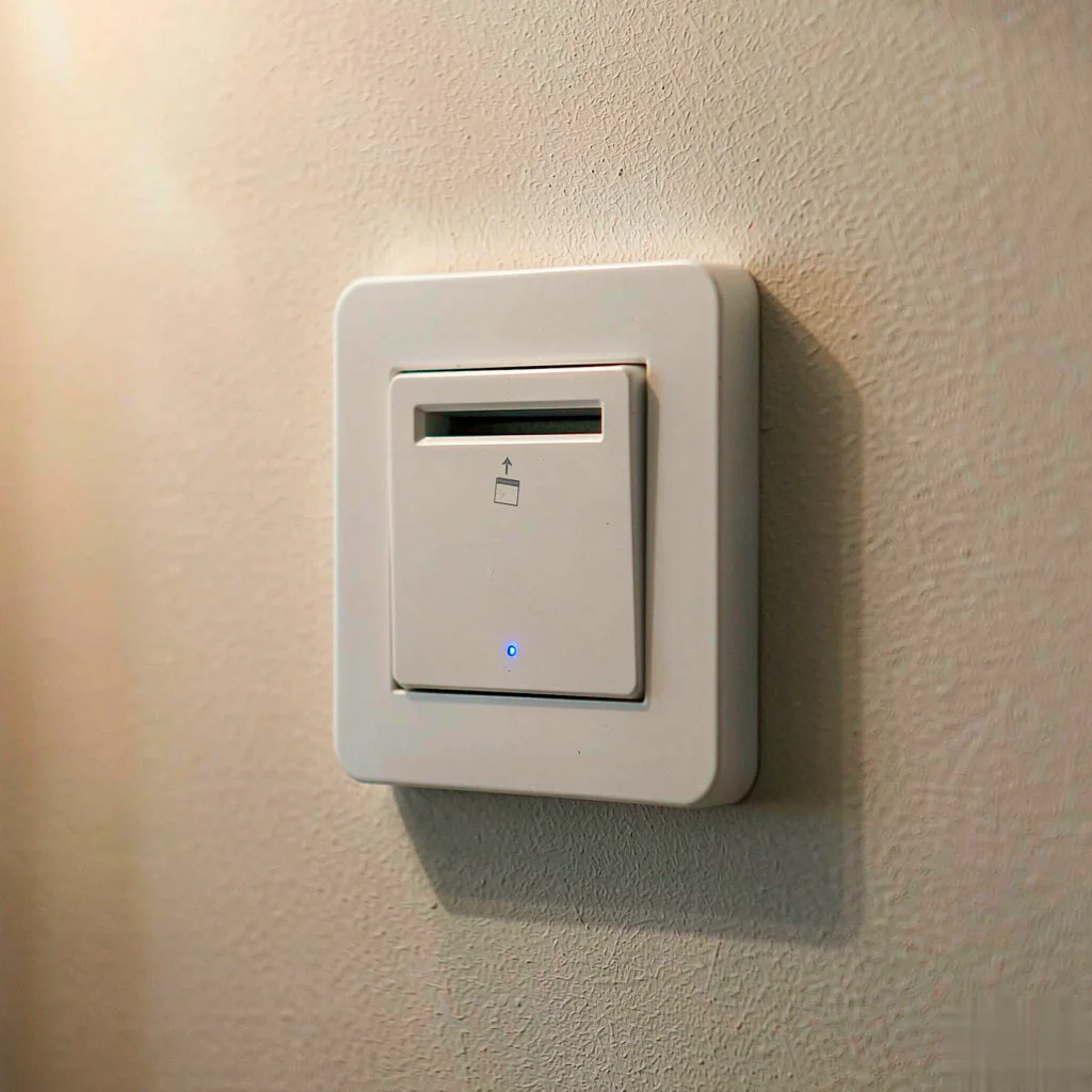 Key-card power switch installed in a hotel guestroom