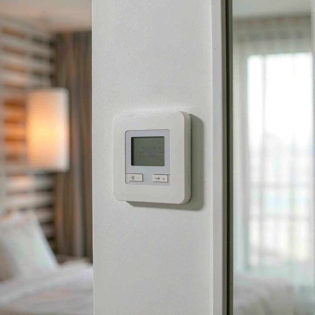 Hotel room thermostat control panel